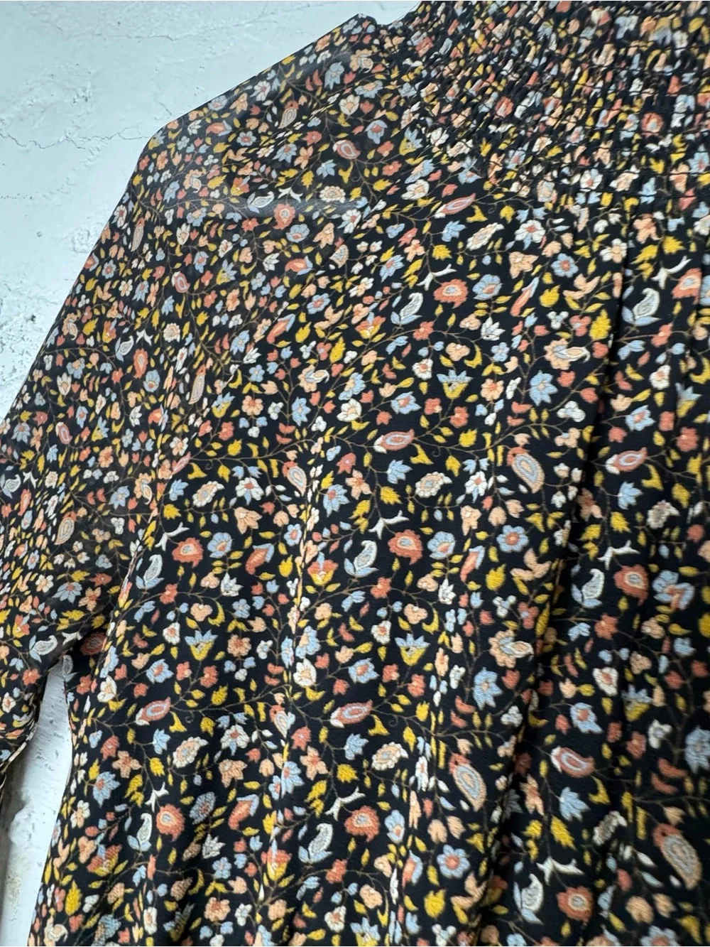 MADEWELL Georgette Smocked-Neck Midi Dress Folktale Paisley XXS XS‎